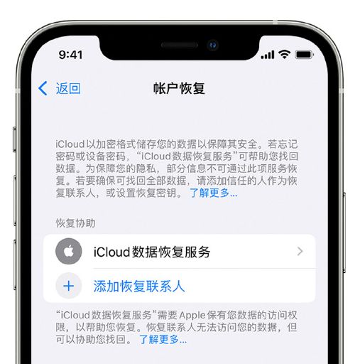 馆陶苹果手机维修分享在 iPhone 上设置帐户恢复联系人的方法 