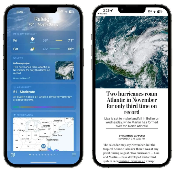 馆陶苹果14维修分享iPhone 14手机如何看天气时顺带看新闻 
